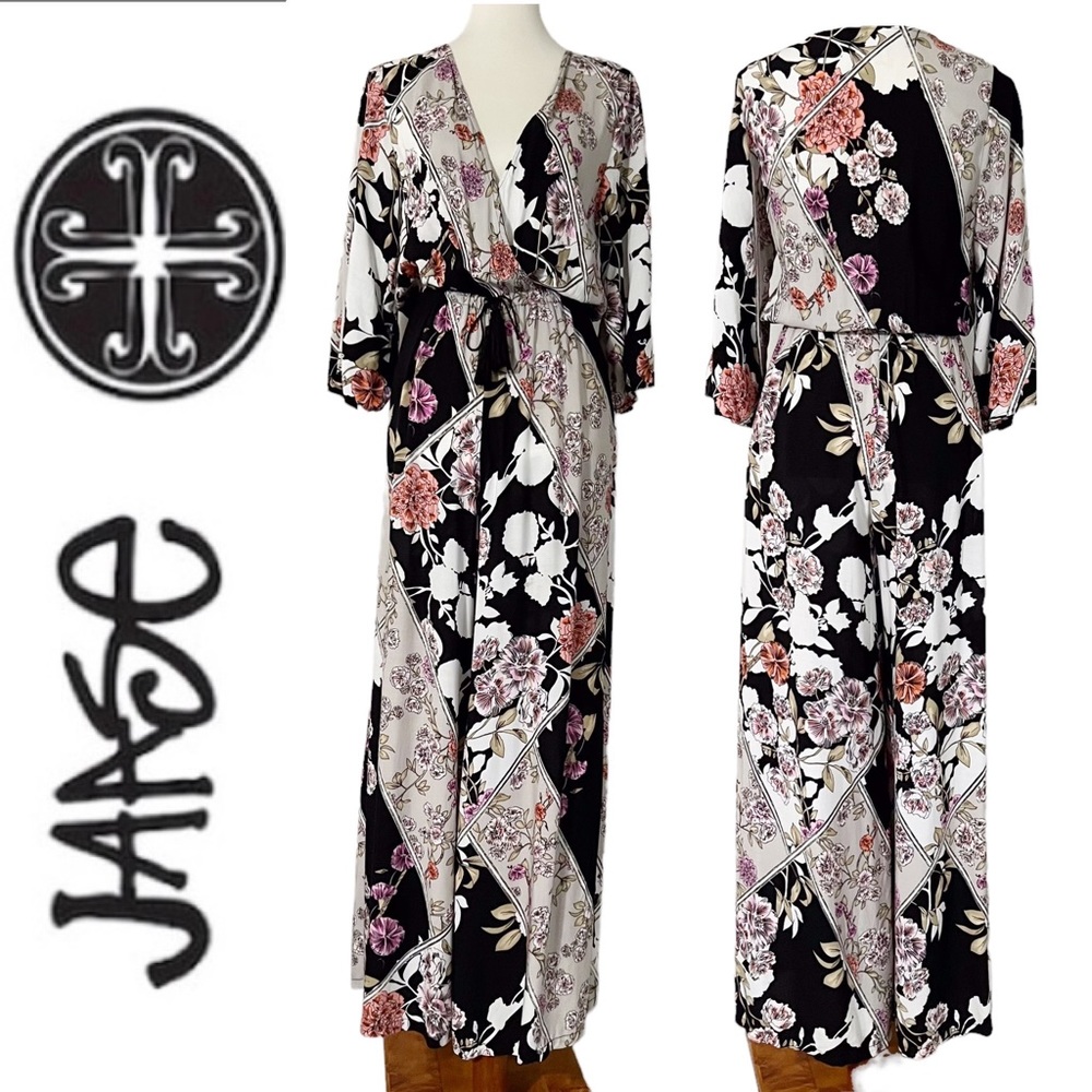 JAASE Wide Leg Floral Jumpsuit with Tassel Tie Waist